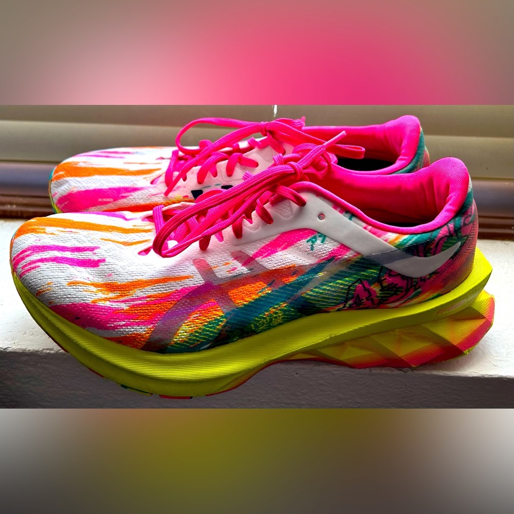Colorful Asics shoes.
